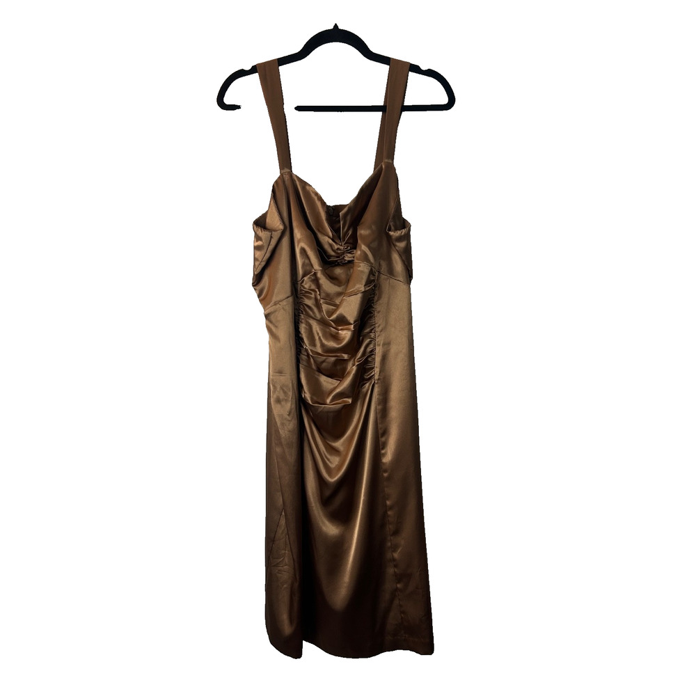 Newport News Bronze Satin Sleeveless Dress W/ Crop Bell Sleeve Blazer Size 18W